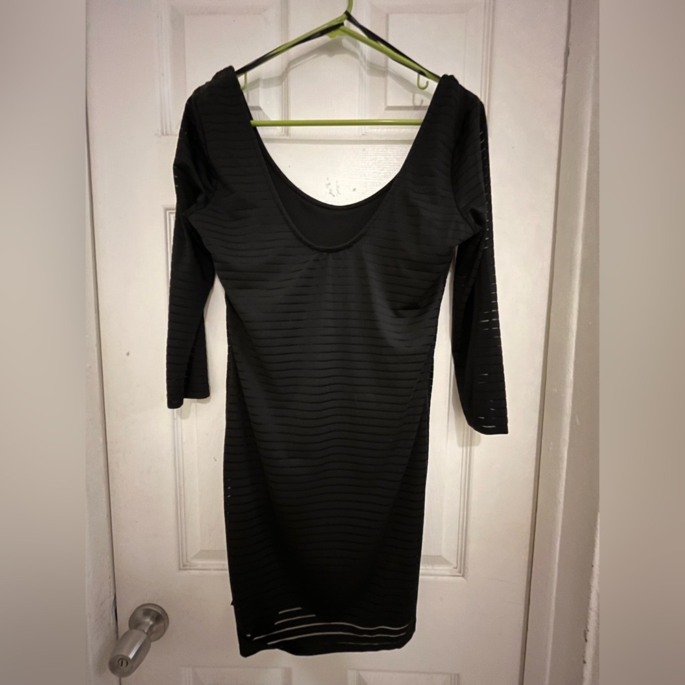 Forever 21 Black Sheer Lace Lined Quarter Sleeved Mini Dress